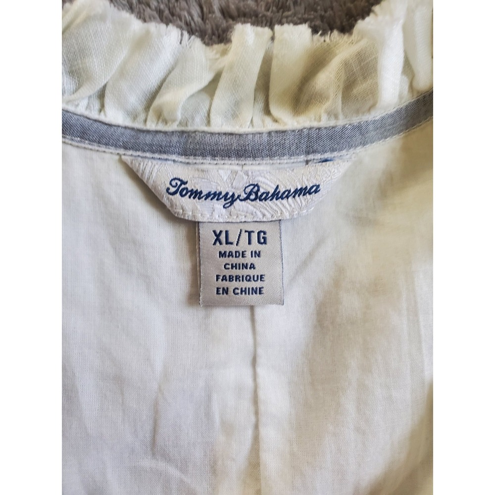 Tommy Bahama Two Palms Ruffled White Linen Shift Dress Pockets V-Neck XL Beach - Picture 4 of 10